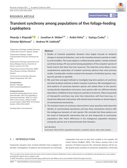 Transient Synchrony Among Populations of Five Foliage‐Feeding Lepidoptera