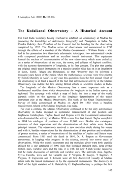The Kodaikanal Observatory &Amp