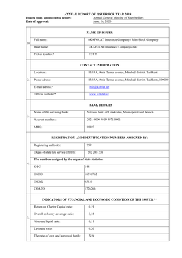 ANNUAL REPORT of ISSUER for YEAR 2019 Issuers Body, Approved the Report: Annual General Meeting of Shareholders Date of Approval: June, 26, 2020