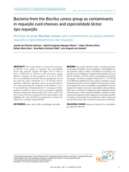 Bacteria from the Bacillus Cereus Group As Contaminants in Requeijão Curd Cheeses and Especialidade Láctea Tipo Requeijão