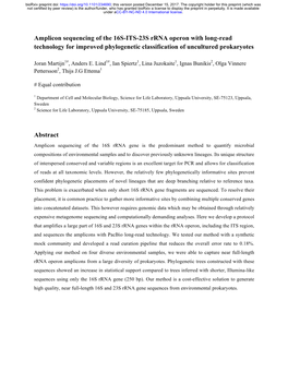 Amplicon Sequencing of the 16S-ITS-23S Rrna Operon with Long-Read Technology for Improved Phylogenetic Classification of Uncultured Prokaryotes