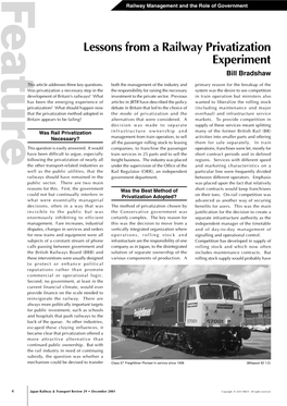 Lessons from a Railway Privatization Experiment Bill Bradshaw