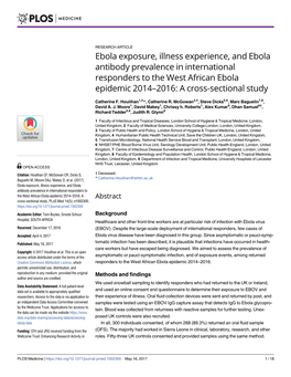 Ebola Exposure, Illness Experience, and Ebola Antibody Prevalence in International Responders to the West African Ebola Epidemic 2014–2016: a Cross-Sectional Study