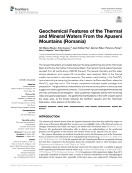 Geochemical Features of the Thermal and Mineral Waters from the Apuseni Mountains (Romania)