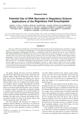 Potential Use of DNA Barcodes in Regulatory Science: Applications of the Regulatory Fish Encyclopedia