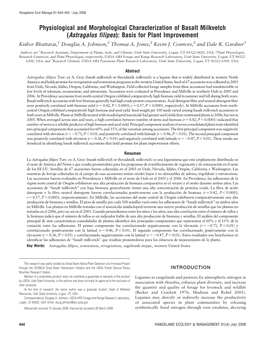 (Astragalus Filipes): Basis for Plant Improvement Kishor Bhattarai,1 Douglas A