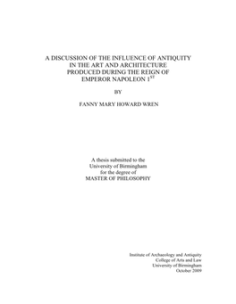 A Discussion of the Influence of Antiquity in the Art and Architecture Produced During the Reign of Emperor Napoleon 1St