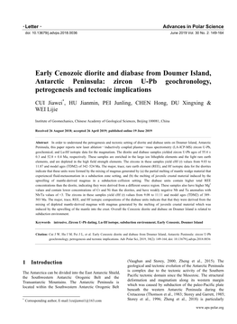 Early Cenozoic Diorite and Diabase from Doumer Island, Antarctic Peninsula: Zircon U-Pb Geochronology, Petrogenesis and Tectonic Implications