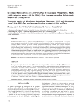 Identidad Taxonómica De Microlophus Heterolepis (Wiegmann, 1835) Y Microlophus Yanezi (Ortiz, 1980): Dos Buenas Especies Del Desierto Interior De Chile Y Perú