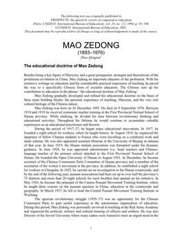 MAO ZEDONG (1893–1976) Zhuo Qingjun1