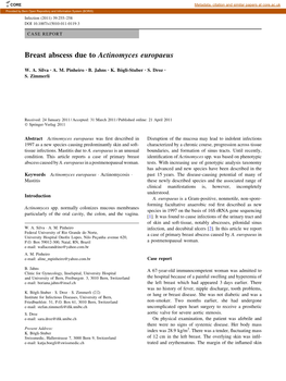 Breast Abscess Due to Actinomyces Europaeus