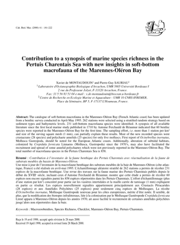 Contribution to a Synopsis of Marine Species Richness in the Pertuis Charentais Sea with New Insights in Soft-Bottom Macrofauna of the Marennes-Oléron Bay