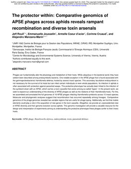 Comparative Genomics of APSE Phages Across Aphids