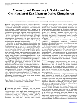 Monarchy and Democracy in Sikkim and the Contribution of Kazi Lhendup Dorjee Khangsherpa