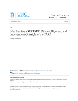 Neil Barofsky's SIG TARP: Difficult, Rigorous, and Independent Oversight of the TARP Samuel R
