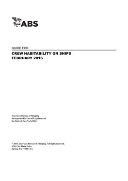 Guide for Crew Habitability on Ships February 2016