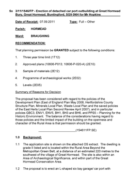 5O 3/11/1546/FP - Erection of Detached Car Port Outbuilding at Great Hormead Bury, Great Hormead, Buntingford, SG9 0NH for Mr Hopkins