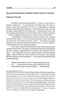 45 Beyond the Patriarchy: Feminism and the Chaos of Creativity Katherine Perrault