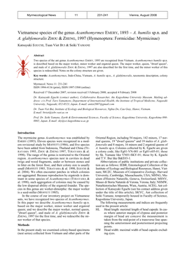 Vietnamese Species of the Genus Acanthomyrmex EMERY, 1893 – A