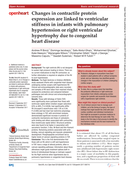 Changes in Contractile Protein Expression Are Linked to Ventricular Stiffness in Infants with Pulmonary Hypertension Or Right Ve