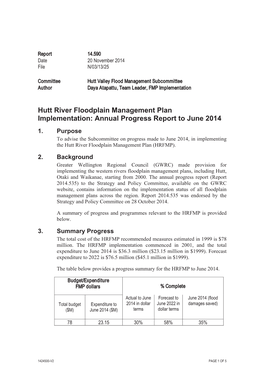 Hutt River Floodplain Management Plan Implementation: Annual Progress Report to June 2014 1