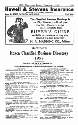 Ithaca Classified Busiaess Diredory 1953