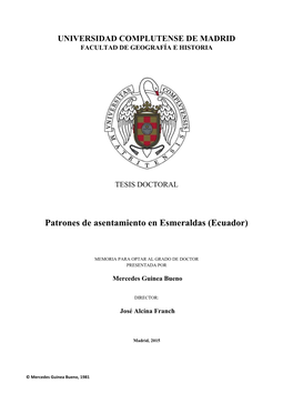 Patrones De Asentamiento En Esmeraldas (Ecuador)