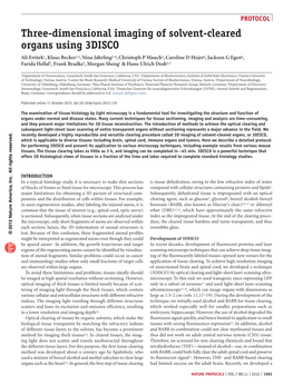 Three-Dimensional Imaging of Solvent-Cleared Organs Using 3DISCO