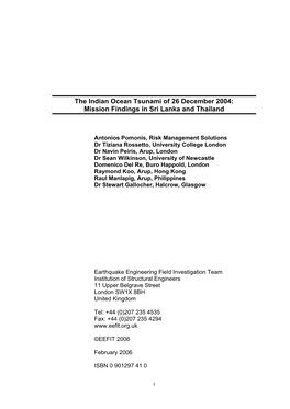 The Indian Ocean Tsunami of 26 December 2004: Mission Findings in Sri Lanka and Thailand