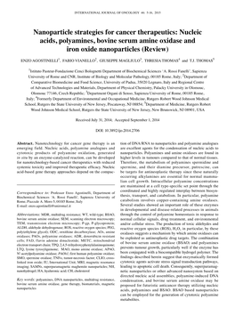 Nucleic Acids, Polyamines, Bovine Serum Amine Oxidase and Iron Oxide Nanoparticles (Review)