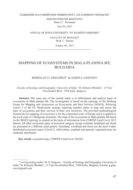 Mapping of Ecosystems in Mala Planina Mt, Bulgaria