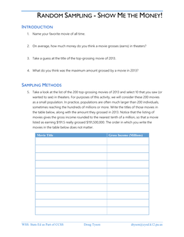 Random Sampling - Show Me the Money!