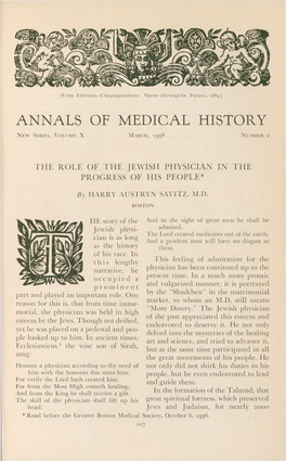 The Role of the Jewish Physician in the Progress of His People*