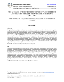 The Analysis of the Interdependence Between Freedom and Religion Through the Works of John Brown (1715—1766)