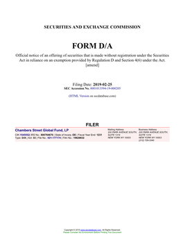 Chambers Street Global Fund, LP Form D/A Filed 2019-02-25