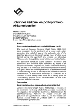 Johannes Kerkorrel En Postapartheid- Afrikaneridentiteit