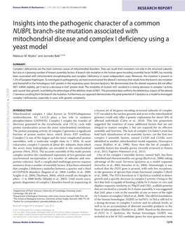 Insights Into the Pathogenic Character of a Common NUBPL Branch-Site Mutation Associated with Mitochondrial Disease and Complex I Deficiency Using a Yeast Model