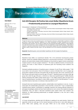 Anti Ach Receptor Ab Positive Late-Onset Bulbar Myasthenia Gravis