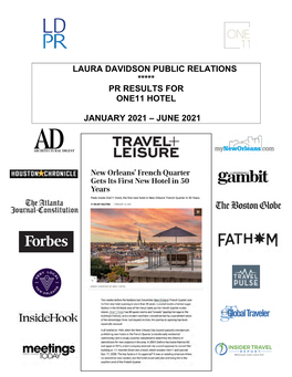 Laura Davidson Public Relations ***** Pr Results for One11 Hotel January 2021