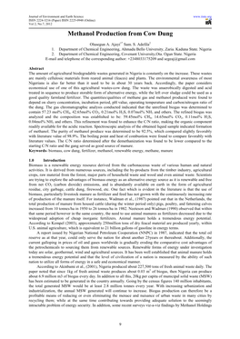 Methanol Production from Cow Dung