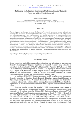 Rethinking Globalization, English and Multilingualism in Thailand: a Report on a Five-Year Ethnography