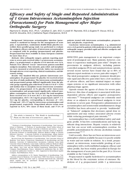 Efficacy and Safety of Single and Repeated Administration of 1 Gram Intravenous Acetaminophen Injection (Paracetamol) for Pain M