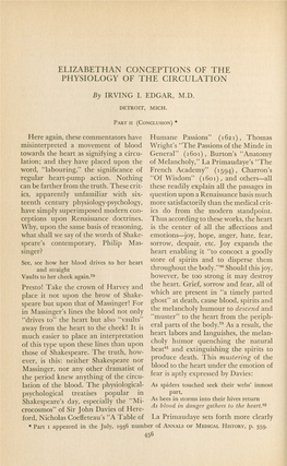 Elizabethan Conceptions of the Physiology of the Circulation