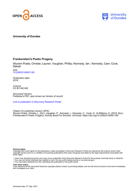 Frankenstein's Poetic Progeny Wyvern Poets; Christie, Lauren; Vaughan, Phillip; Kennedy, Ian ; Kennedy, Cam; Cook, Daniel DOI: 10.20933/100001160