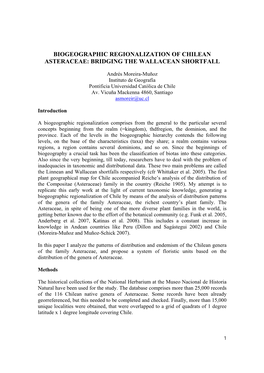 Biogeographic Regionalization of Chilean Asteraceae: Bridging the Wallacean Shortfall