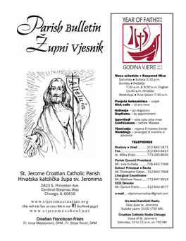 St. Jerome Croatian Catholic Parish Hrvatska Katolička Župa Sv. Jeronima