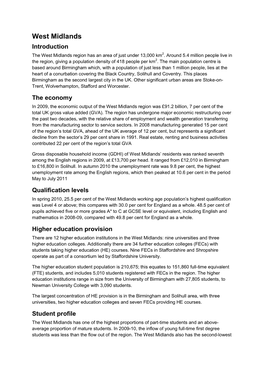 West Midlands Introduction the West Midlands Region Has an Area of Just Under 13,000 Km2