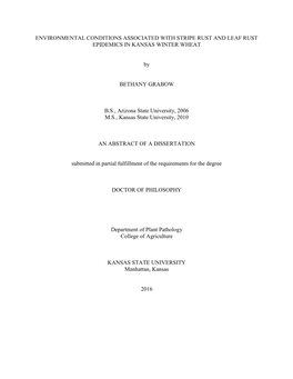 Environmental Conditions Associated with Stripe Rust and Leaf Rust Epidemics in Kansas Winter Wheat