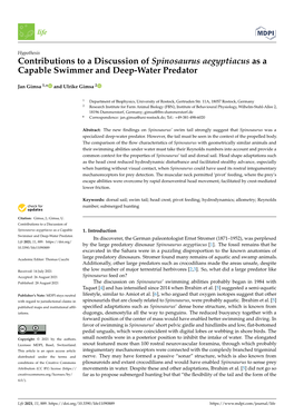 Contributions to a Discussion of Spinosaurus Aegyptiacus As a Capable Swimmer and Deep-Water Predator