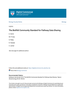 The Biopax Community Standard for Pathway Data Sharing